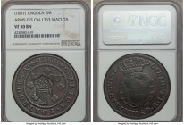 Portuguese Colony Counterstamped 2 Macutas ND (1837) VF30 Brown NGC, KM51.1. Host coin is a 1 Macuta 1763. A seldom seen large copper countermarked co...