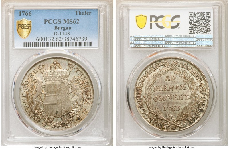 Burgau. Maria Theresa Taler 1766 MS62 PCGS, Burgau mint, KM16, Dav-1148. Mottled...