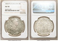 Charles IV 8 Reales 1806 PTS-PJ AU58 NGC, Potosi mint, KM73. Exhibits a boldly rendered portrait on this steel-toned and lightly hairlined example.
...