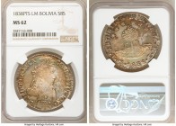 Republic 8 Soles 1838 PTS-LM MS62 NGC, Potosi mint, KM97. A most visually appealing example of this popular series depicting Simon Bolivar, both the o...