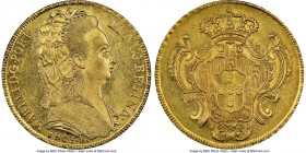 Maria I gold 6400 Reis 1803-R MS62 NGC, Rio de Janeiro mint, KM226.1. A lovely piece with bright lemon-gold surfaces and stunning mint luster. Ex. Dre...