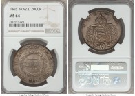 Pedro II 2000 Reis 1865 MS64 NGC, KM466. Lesser-seen near-gem quality for the type exhibiting lovely russet-golden patination that gives strong visual...