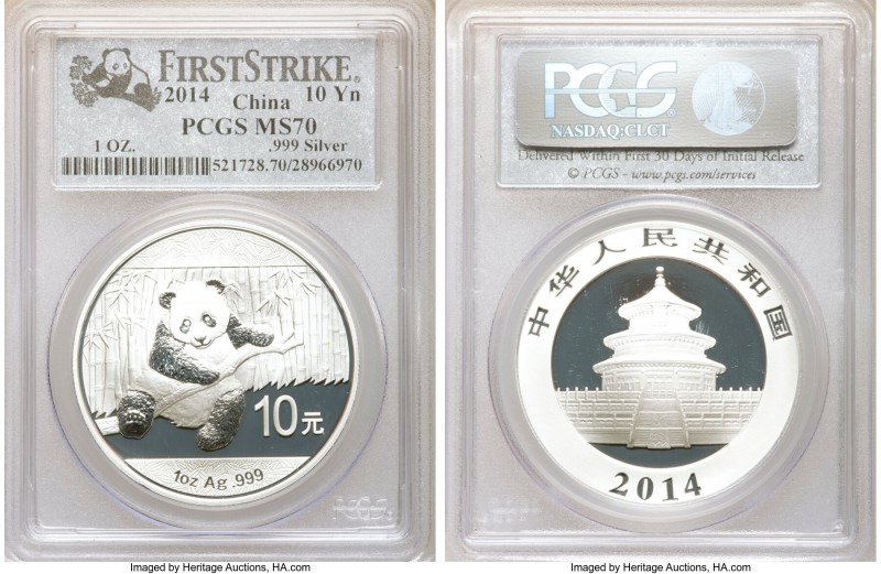 People's Republic 5-Piece Lot of Certified silver "First Strike" Panda 10 Yuan (...