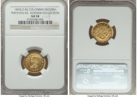 Republic gold Escudo 1833/2-RU AU58 NGC, Popayan mint, KM81.2. Rarely found so near to Mint State, with some slight granularity to the fields playfull...