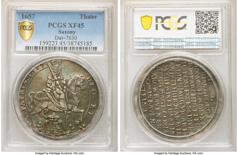 Saxony. Johann Georg II Thaler 1657 XF45 PCGS, Dresden mint, KM481, Dav-7630. 
...