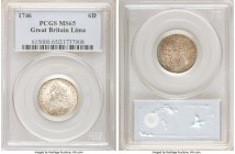 George II 6 Pence 1746-LIMA MS65 PCGS, KM582.3, S-3710A. Pristine surfaces on this early Georgian issue exemplify the grade, with light album toning t...