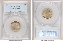Victoria 6 Pence 1884 MS66 PCGS, KM757, S-3912. Young head type. Light gunmetal tones and satiny luster throughout.

HID09801242017

© 2020 Herita...