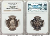 Victoria Proof Florin 1887 PR65 Cameo NGC, KM762, S-3925. Jubilee head type. Mintage of 1,084. This highly frosted florin with watery fields exhibits ...