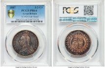 Victoria Proof 1/2 Crown 1887 PR64 PCGS, KM764, S-3924. Jubilee head type. Attractively toned overall, the reverse is especially heavy in cobalt and a...