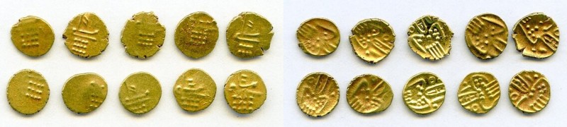 Cochin 10-Piece Lot of Uncertified gold Fanams ND (17th-18th Century) AU, Fr-150...