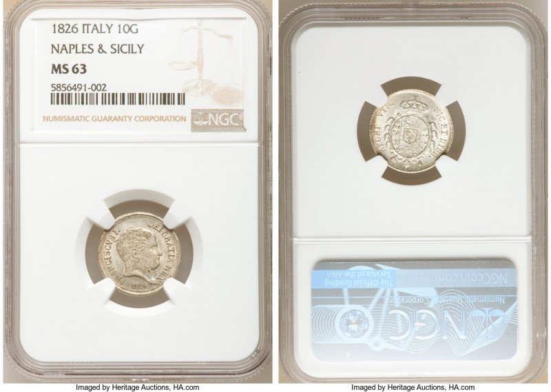 Naples & Sicily. Francesco I 10 Grana 1826 MS63 NGC, KM298. One year type. 

H...