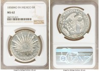 Republic 8 Reales 1858 Mo-FH MS62 NGC, Mexico City mint, KM377.10, DP-Mo44. The semi-prooflike surfaces and cameo contrasts make this an especially de...
