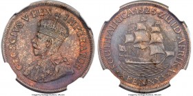 George V 1/2 Penny 1925 MS63 Brown NGC, Pretoria mint, KM13.1, Hern-S45A. An appealing example despite unusual surfaces, with bright mint red peeking ...