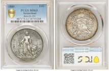 Confederation "Bern Shooting Festival" 5 Francs 1885 MS63 PCGS, KM-XS17. Argent steel and contrasting onyx toning. 

HID09801242017

© 2020 Herita...