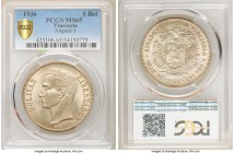 Republic 5 Bolivares 1936 MS65 PCGS, Philadelphia mint, KM-Y24.2. 

HID09801242017

© 2020 Heritage Auctions | All Rights Reserved