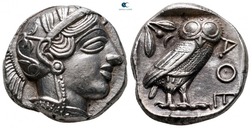 Attica. Athens circa 454-404 BC. 
Tetradrachm AR

23 mm, 17,19 g

Head of A...