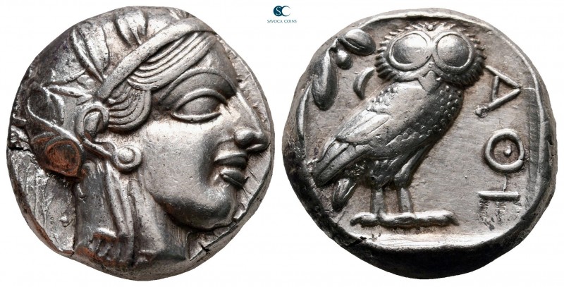 Attica. Athens circa 454-404 BC. 
Tetradrachm AR

22 mm, 17,15 g

Head of A...