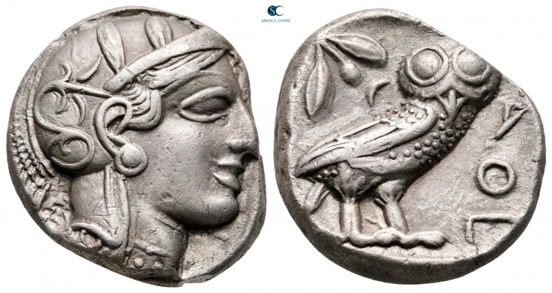 Attica. Athens circa 454-404 BC. 
Tetradrachm AR

24 mm, 16,84 g

Head of A...