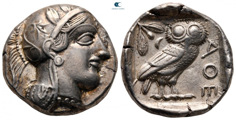 Attica. Athens circa 454-404 BC.
Tetradrachm AR

24 mm, 17,17 g

Head of At...