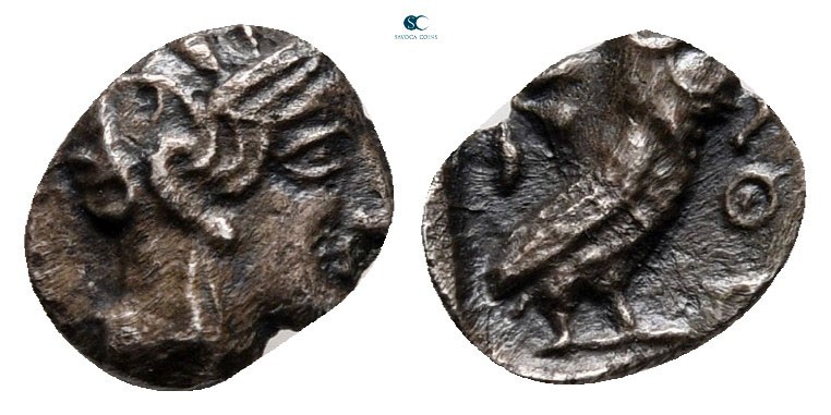 Attica. Athens circa 454-404 BC.
Hemiobol AR

7 mm, 0,30 g

Head of Athena ...