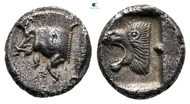 Mysia. Kyzikos circa 480 BC. 
Diobol AR

9 mm, 1,24 g

Forepart of boar lef...