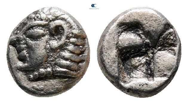 Ionia. Kolophon circa 520-500 BC. 
Hemiobol AR

6 mm, 0,31 g

Head of Apoll...