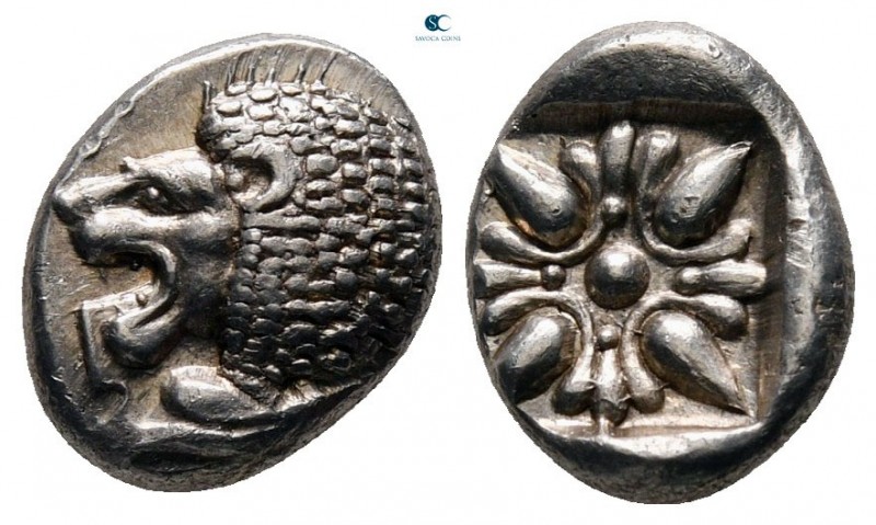 Ionia. Miletos circa 525-475 BC. 
Diobol AR

11 mm, 1,19 g

Forepart of a l...