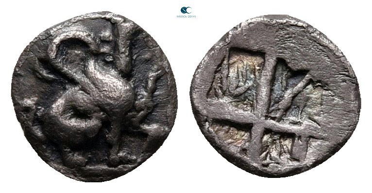 Ionia. Teos circa 500-480 BC. 
Hemiobol AR

7 mm, 0,30 g

Forepart of Griff...