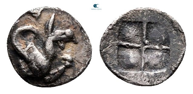 Ionia. Teos circa 475-450 BC. 
Hemitetartemorion AR

6 mm, 0,14 g

Forepart...