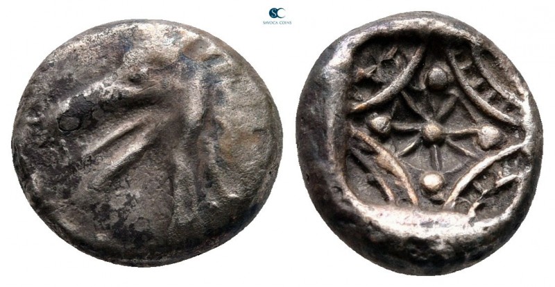 Caria. Kindya circa 510-480 BC. 
Tetrobol AR

12 mm, 2,07 g

Head of ketos ...