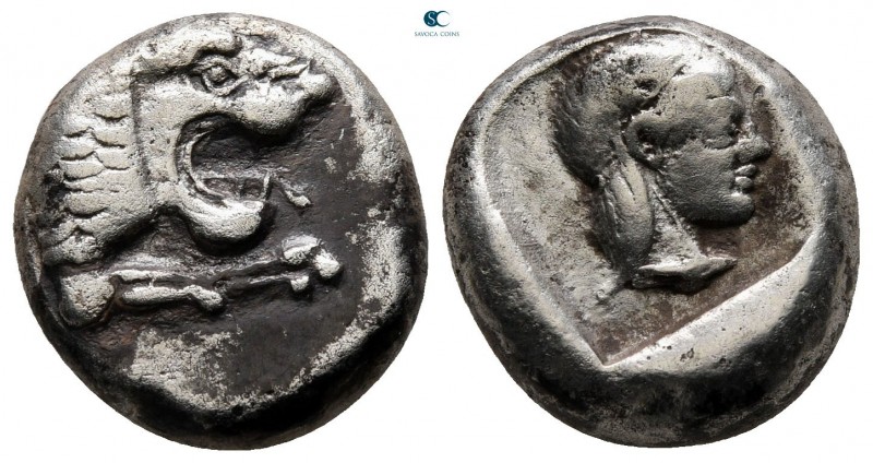Caria. Knidos circa 465-449 BC. 
Drachm AR

16 mm, 5,95 g

Forepart of lion...