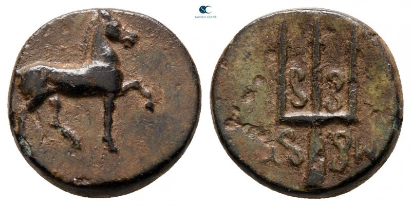 Caria. Mylasa circa 210-30 BC. 
Bronze Æ

12 mm, 1,49 g

Horse prancing rig...