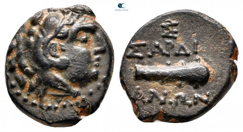 Lydia. Sardeis circa 200-100 BC. 
Bronze Æ

13 mm, 1,88 g

Head of Heracles...