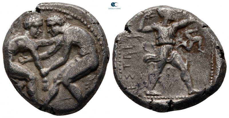 Pamphylia. Aspendos circa 400-330 BC. 
Stater AR

22 mm, 10,69 g

Two wrest...