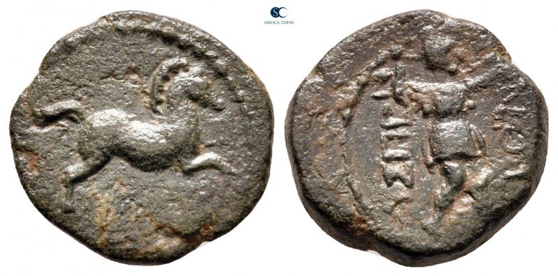Pamphylia. Aspendos circa 200-0 BC. 
Bronze Æ

13 mm, 2,37 g

Horse to righ...