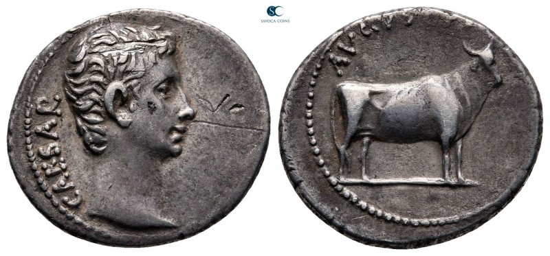 Augustus 27 BC-AD 14. Samos 
Denarius AR

19 mm, 3,62 g

CAESAR, bare head ...