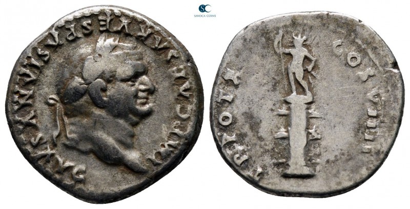 Vespasian AD 69-79. Rome
Denarius AR

18 mm, 3,48 g

IMP CAESAR VESPASIANVS...
