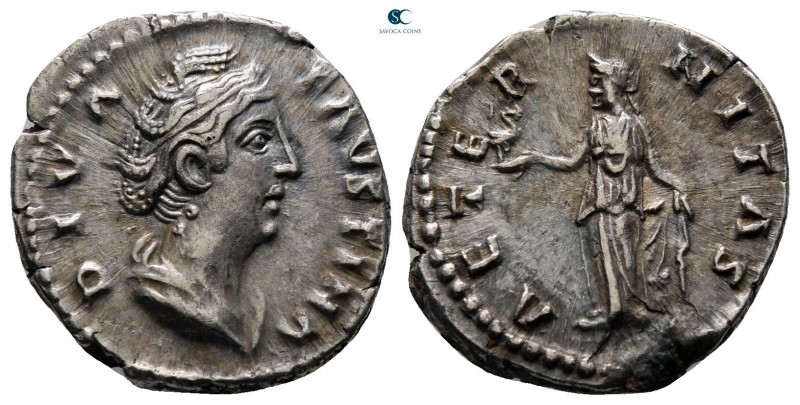 Diva Faustina I AD 140-141. Rome
Denarius AR

18 mm, 3,33 g

DIVA FAVSTINA,...