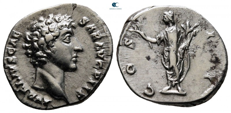 Marcus Aurelius AD 161-180. Rome
Denarius AR

18 mm, 3,12 g

AVRELIVS CAESA...