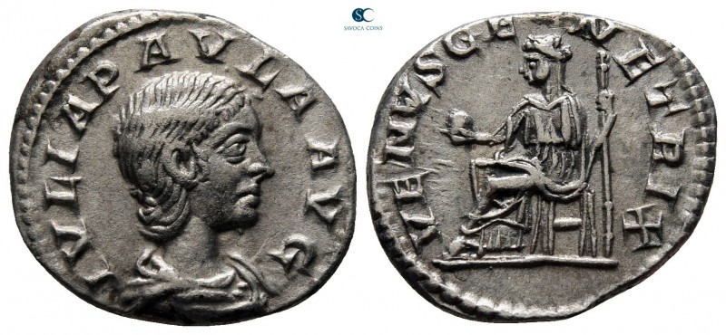 Julia Paula. Augusta AD 219-220. Rome
Denarius AR

19 mm, 2,92 g

IVLIA PAV...