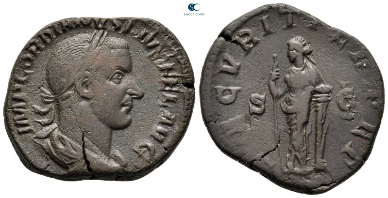 Gordian III AD 238-244. 3rd officina. 13th emission, AD 244. Rome
Sestertius Æ...