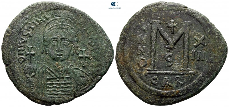 Justinian I AD 527-565. Dated RY 13 (539/40). Carthago. 6th officina
Follis or ...