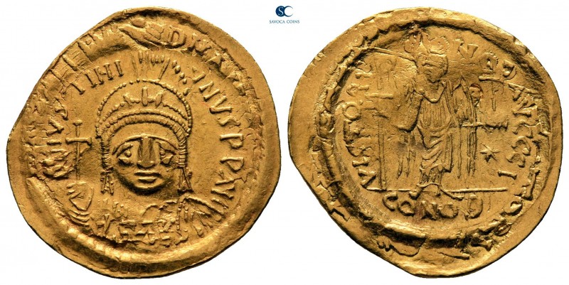 Justinian I AD 527-565. Struck AD 545-565. Constantinople. 10th officina
Solidu...