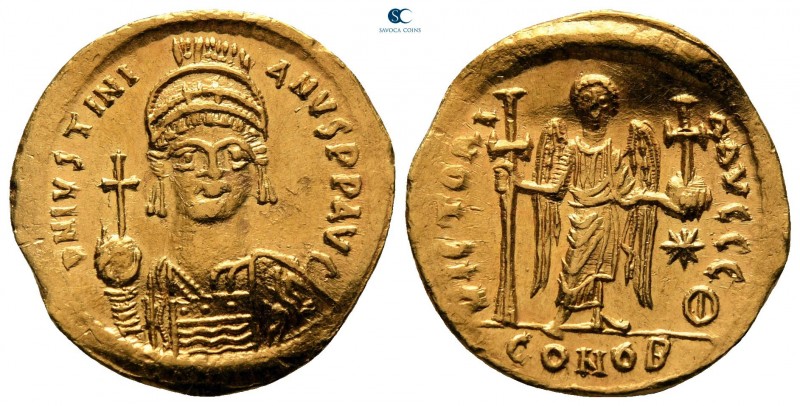Justinian I AD 527-565. Struck AD 538-545. Constantinople. 9th officina
Solidus...