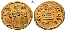 Heraclius, with Heraclius Constantine and Heraclonas AD 610-641. Struck 639-641 AD. Constantinople. Solidus AV