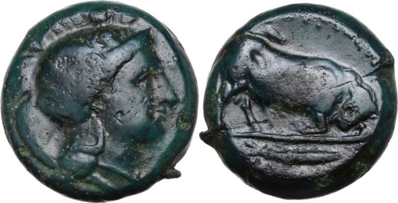 Greek Italy. Southern Lucania, Thurium. AE Diobol, c. 325-300 BC. Obv. Head of A...