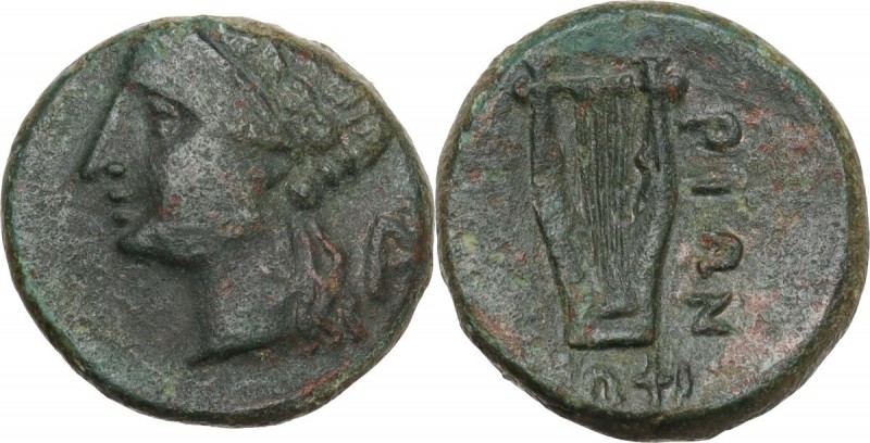 Greek Italy. Southern Lucania, Thurium. AE 15 mm. c.280-260 BC. Obv. Head of Apo...