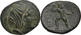 Greek Italy. Bruttium, Petelia. AE 20.5 mm, late 3rd century BC. Obv. Veiled and wreathed head of Demeter right. Rev. ΠΕΤΗ/ΛΙNΩΝ. Zeus standing facing...
