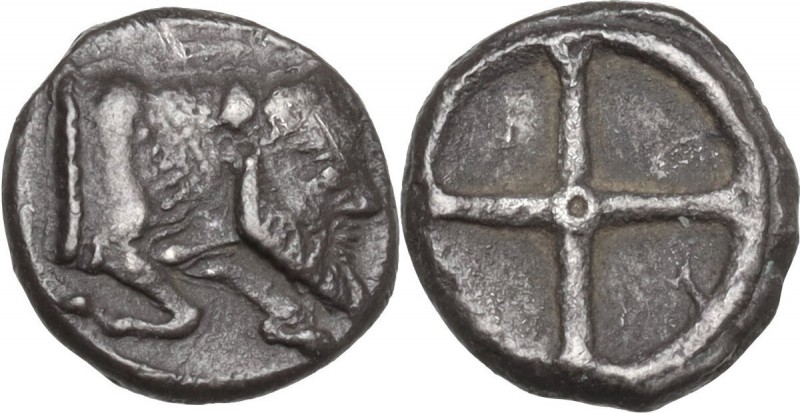 Sicily. Gela. AR Obol, 480-470 BC. Obv. Forepart of man-headed bull right. Rev. ...