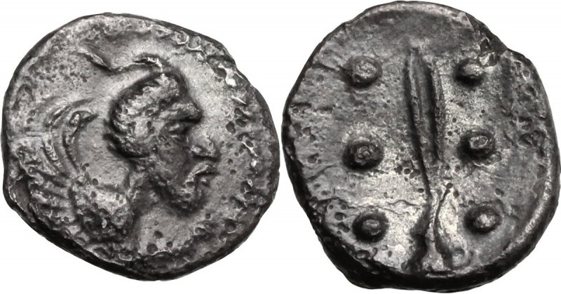 Sicily. Himera. AR Hemilitron, c. 425-409 BC. Obv. Forepart of winged horned mon...